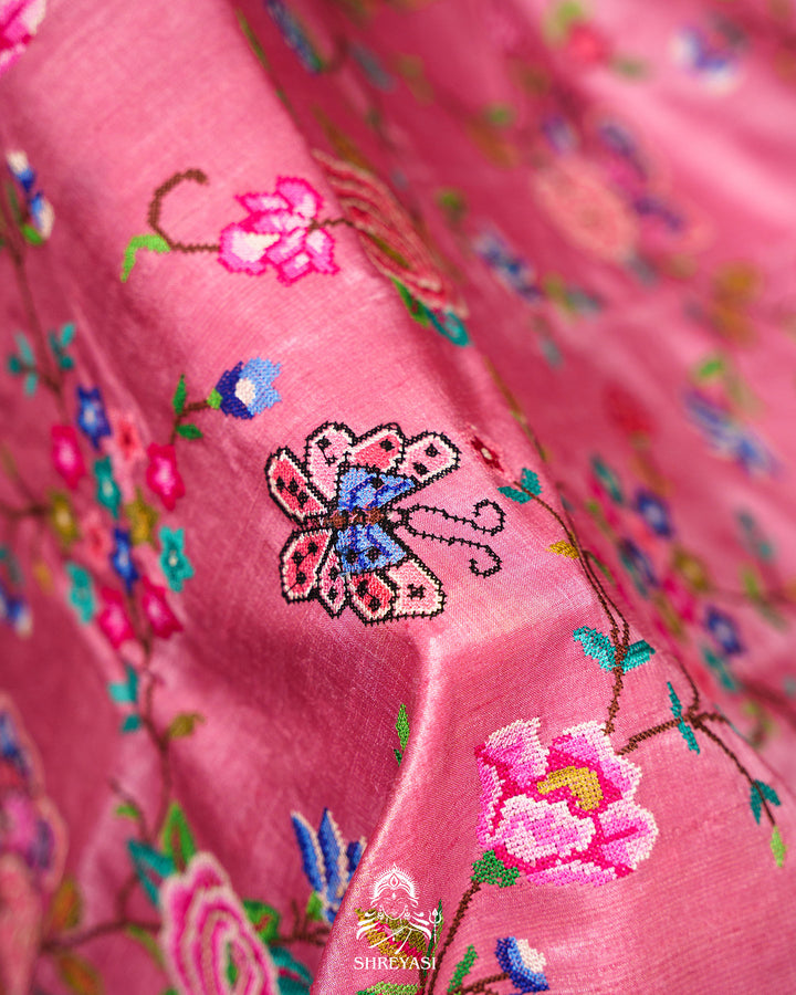 Handloom Pure Desi Tussar Silk Saree with Petit Point Embroidery