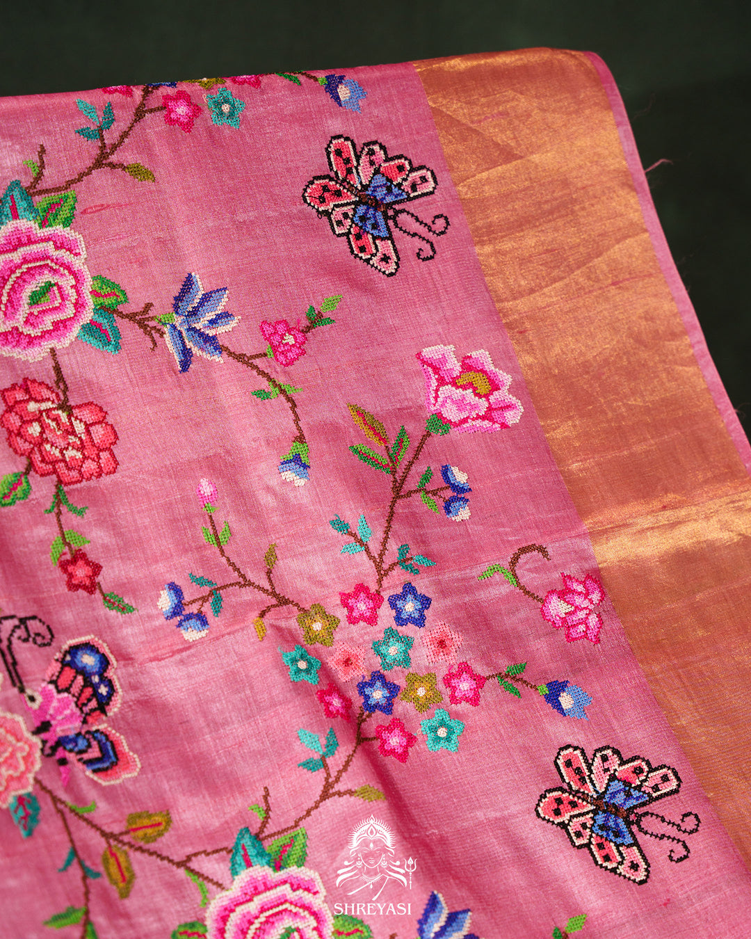 Handloom Pure Desi Tussar Silk Saree with Petit Point Embroidery