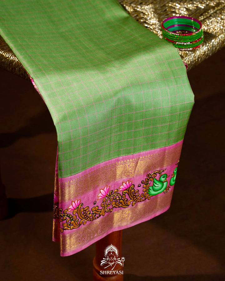Traditional Tanjore Painting on Handloom Pure Kanjivaram Silk Sarees with Real Zari