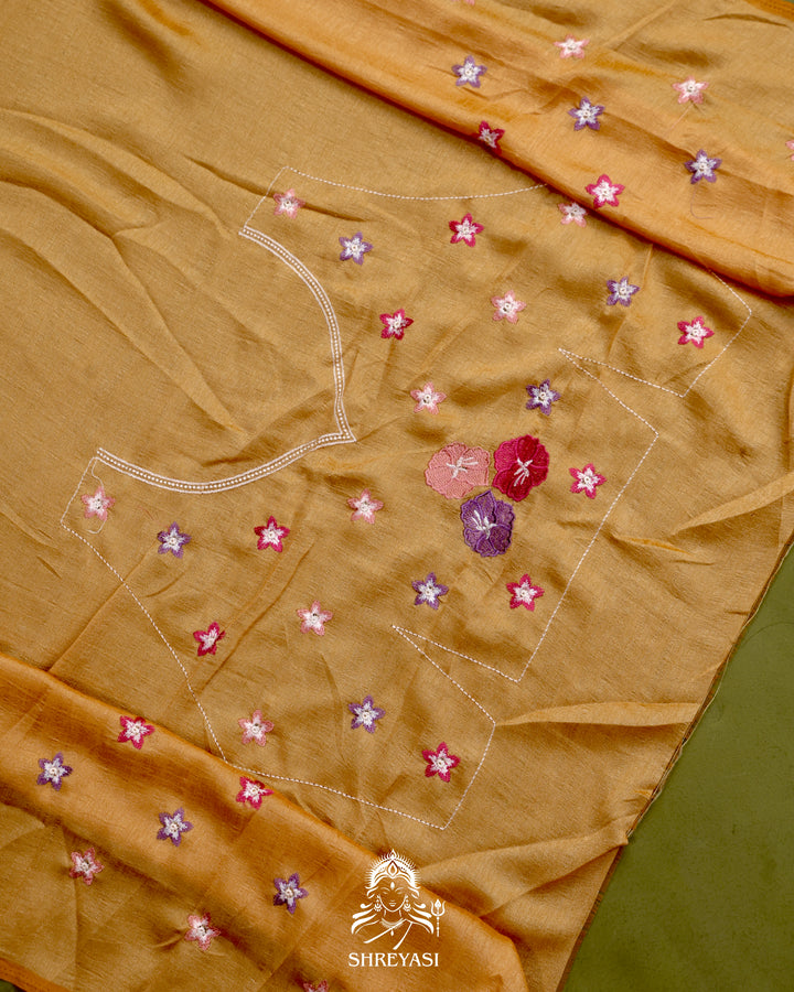 Tussar Silk Saree with Resham Floral Embroidery Border
