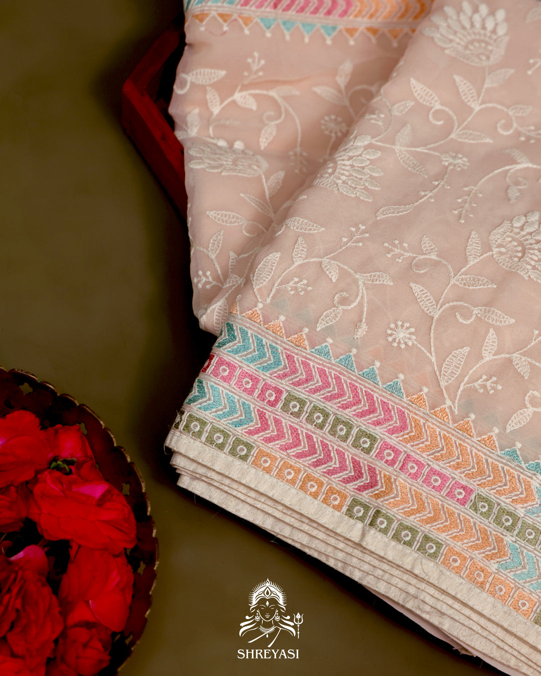 Georgette Saree with Chikankari Inspired Embroidery