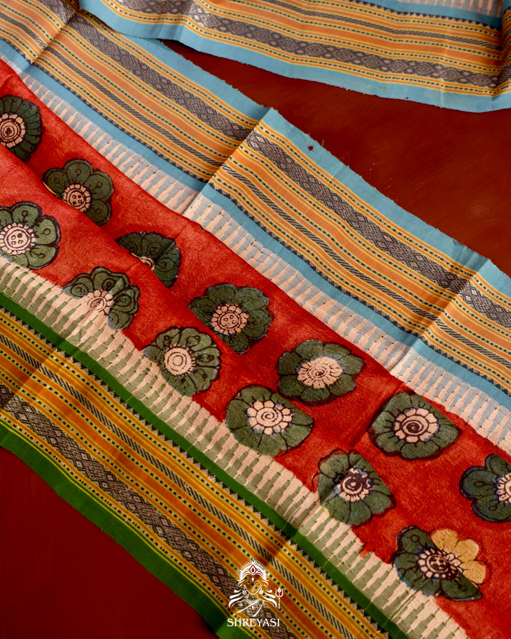 Vidarbha Tussar Silk Saree with Pen Kalamkari Artwork