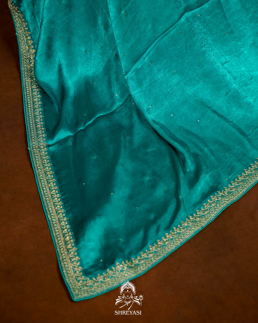 Pure Crepe Satin Saree with Embroidered Borders and Fully Embroidered Blouse