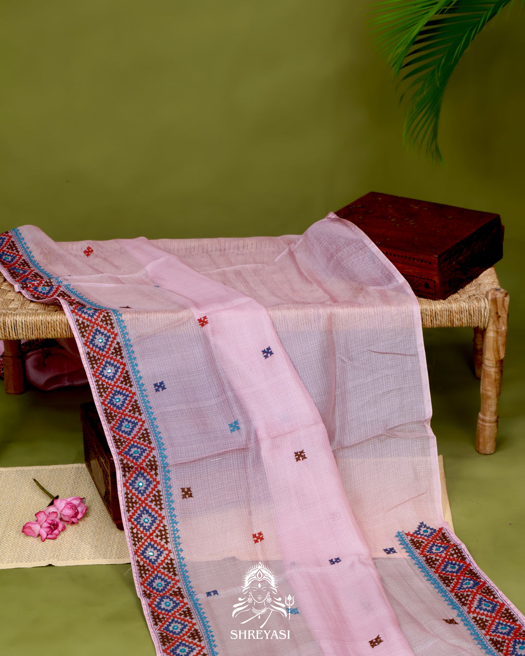 Handloom Pure Tussar Kota Saree with Kutch Hand Embroidery and Mirror Work