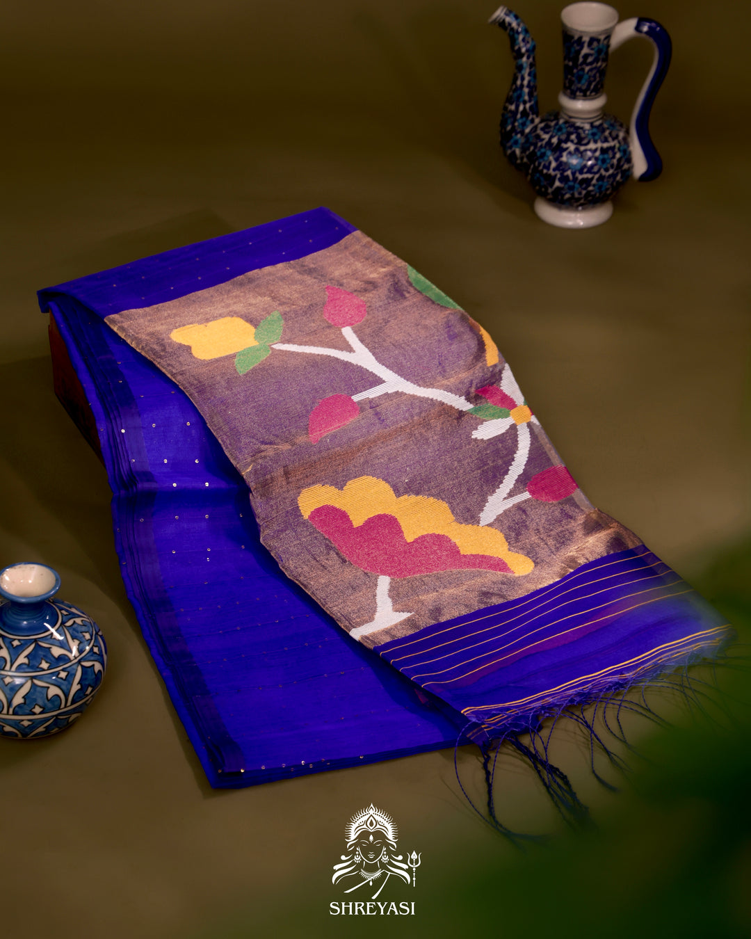 Muslin Jamdani Saree with Needle Weaving and Paithani Tissue Pallu