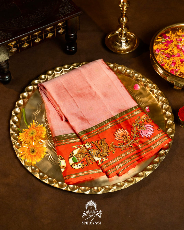 Traditional Tanjore Painting on Handloom Pure Kanjivaram Silk Sarees with Real Zari