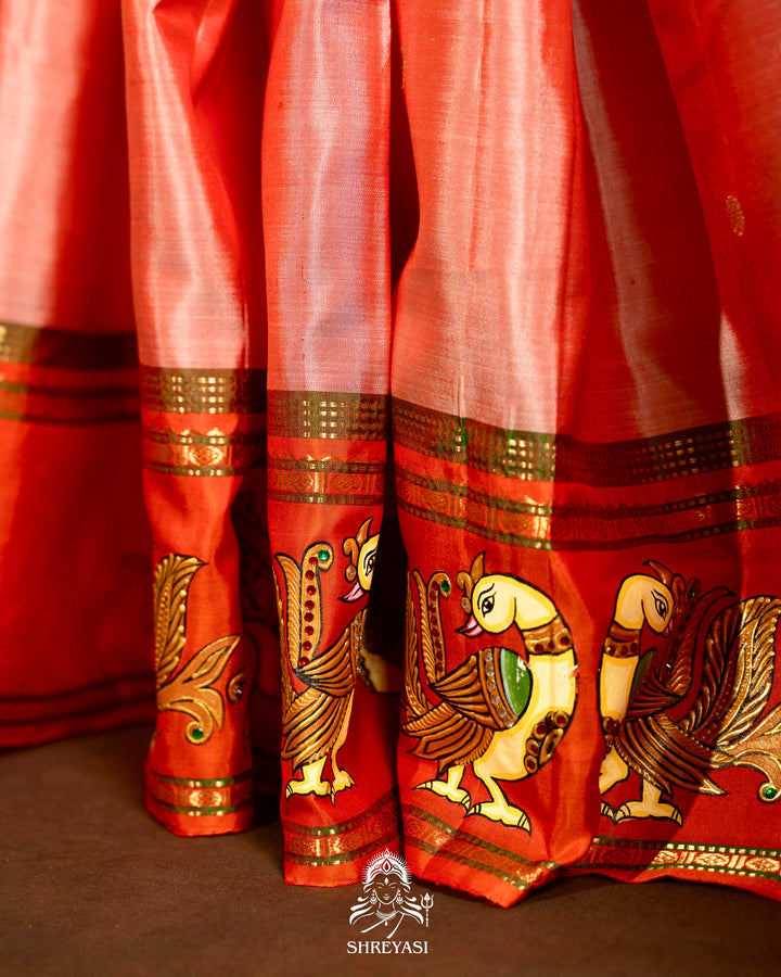 Traditional Tanjore Painting on Handloom Pure Kanjivaram Silk Sarees with Real Zari