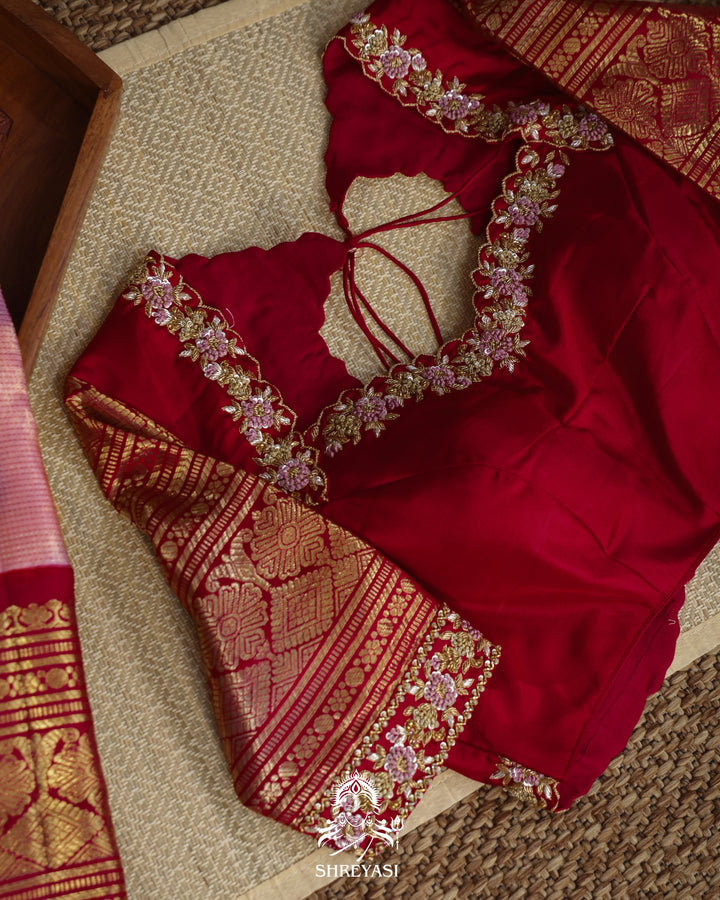 Handloom Pure Kanjivaram Tissue Silk Saree in Vairoosi Weaving with Real Zari