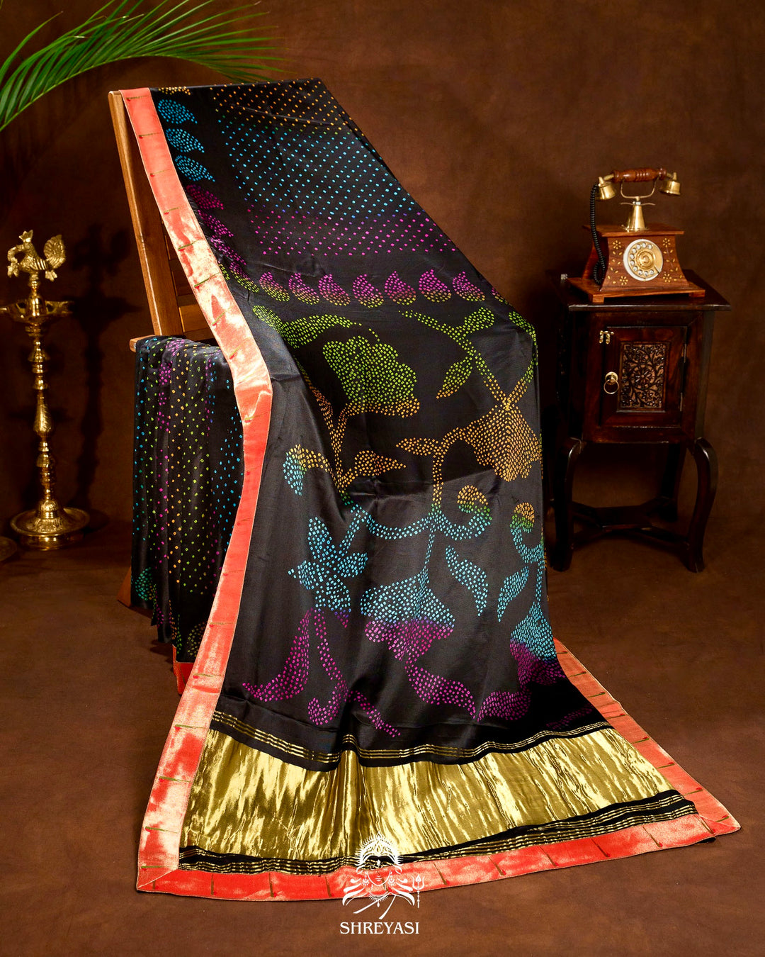 Handloom Pure Gaji Silk Bandhej Saree with Pure Paithani Border