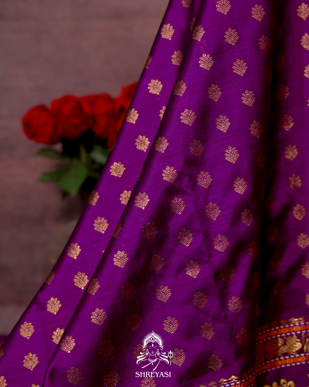 Handloom Pure Kanjivaram Silk Saree in Real Zari with Tanjore Madhura Meenakshi, Mayil and Kamalam Artwork