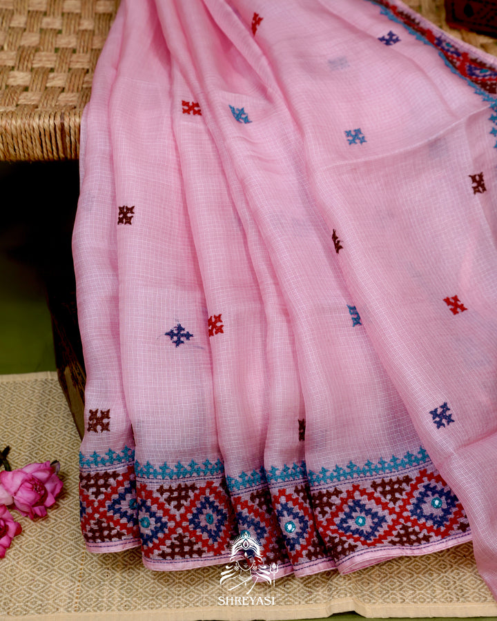 Handloom Pure Tussar Kota Saree with Kutch Hand Embroidery and Mirror Work