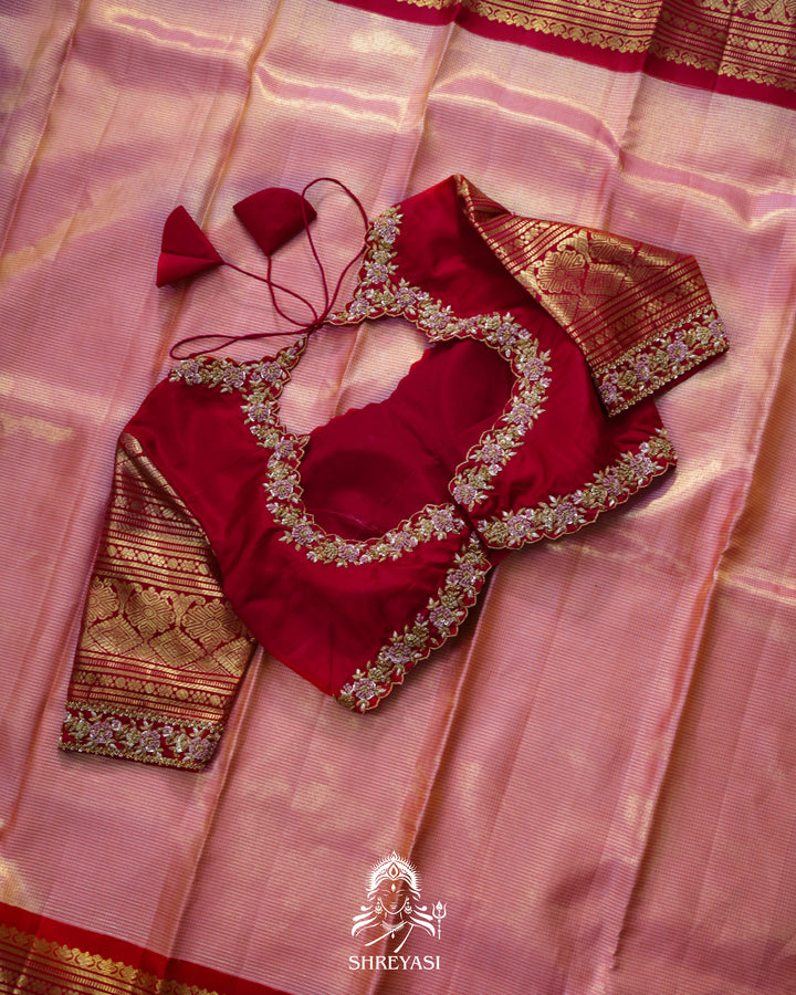 Handloom Pure Kanjivaram Tissue Silk Saree in Vairoosi Weaving with Real Zari
