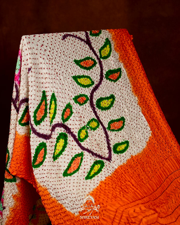 Pure Gaji Silk Designer Saree with Intricate Hand Knotted Bandhej Work