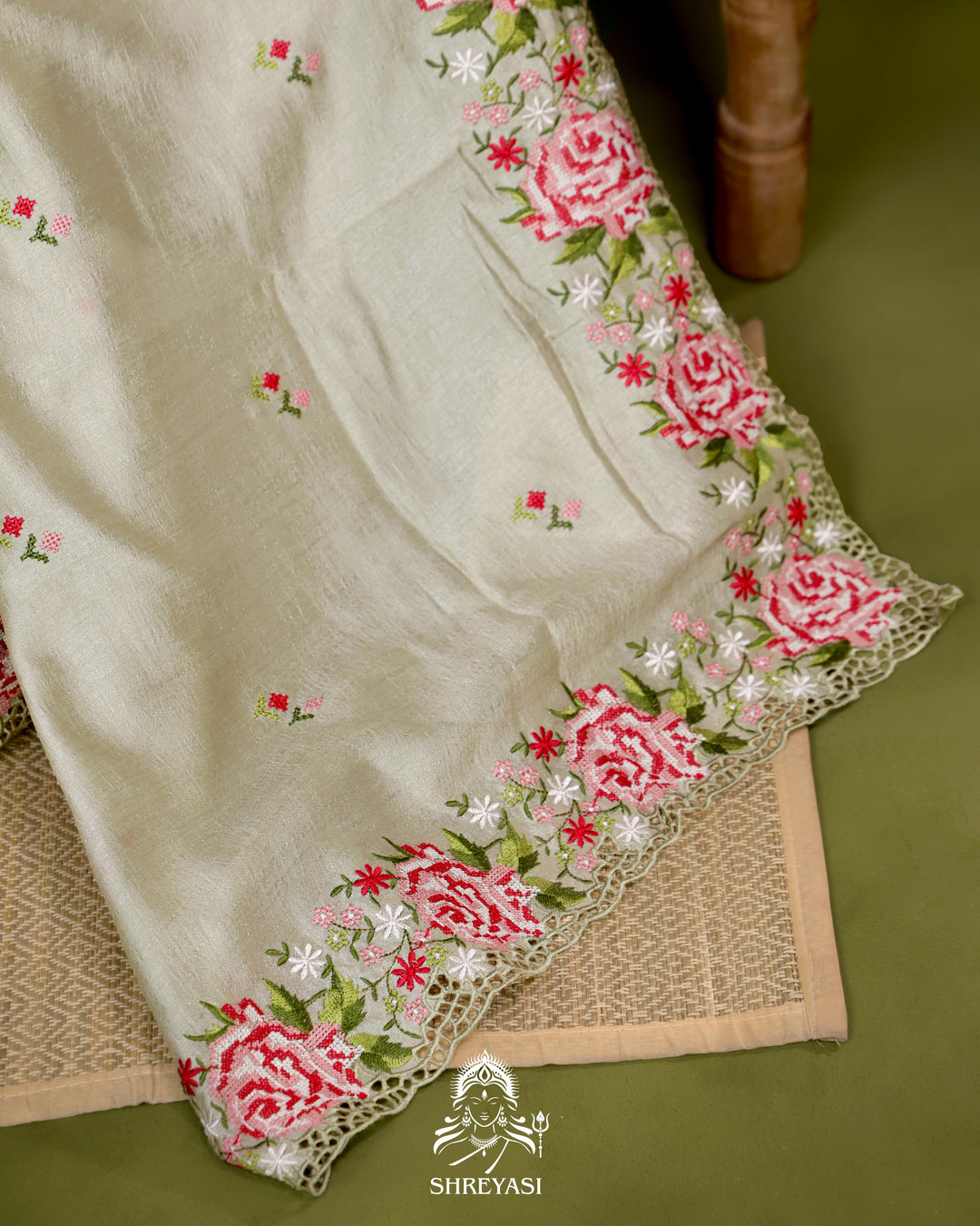 Tussar Silk Saree with Petit Point Embroidery