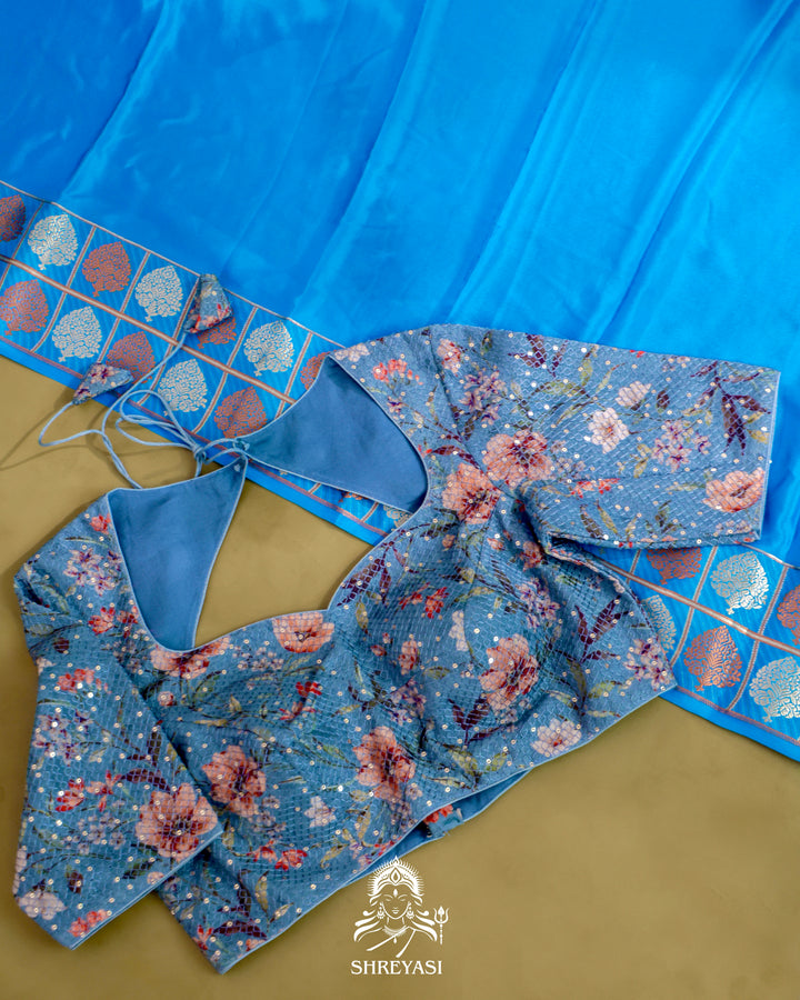 Mysore Silk Saree with Embroidered Floral Silk Blouse
