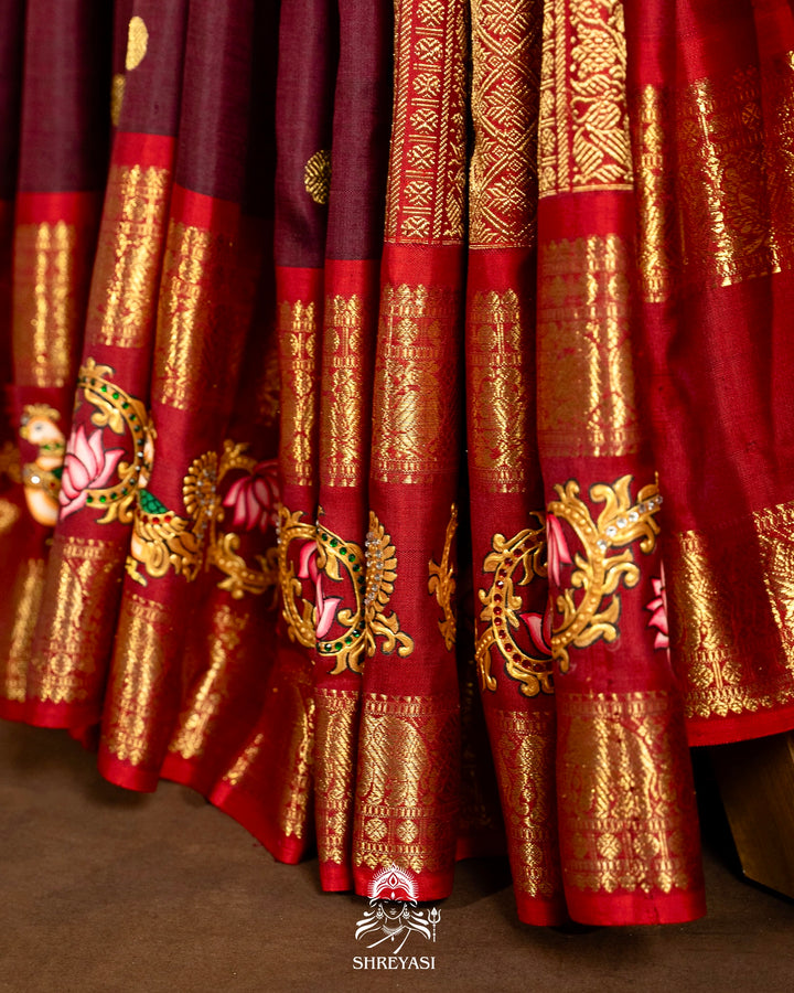 Traditional Tanjore Painting on Handloom Pure Kanjivaram Silk Sarees with Real Zari