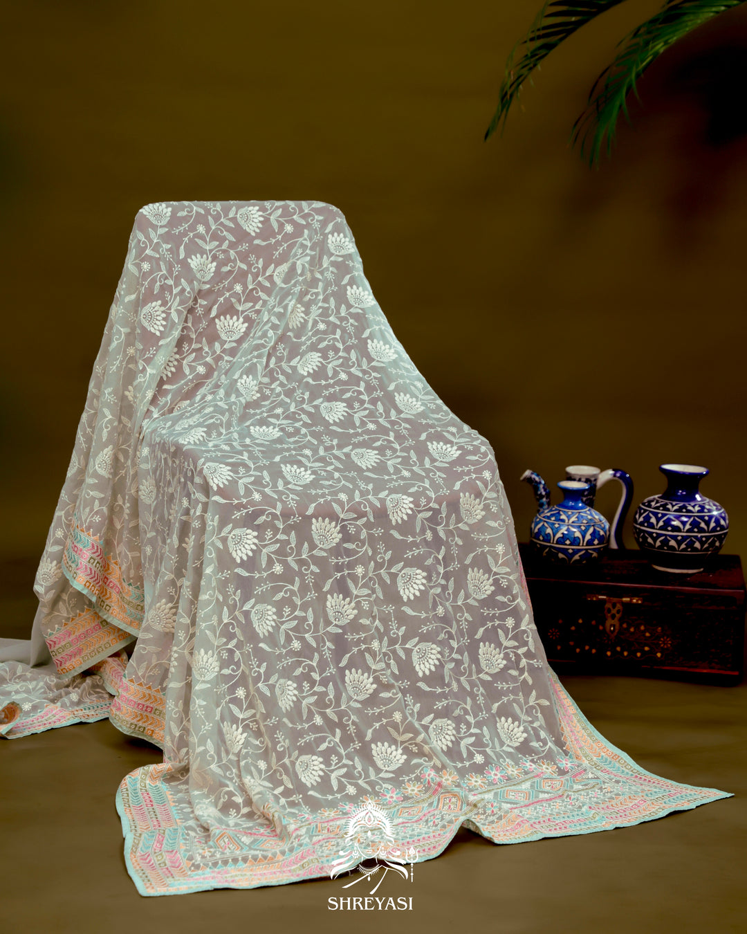 Georgette Saree with Chikankari Inspired Embroidery