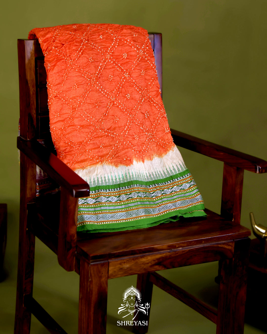 Vidarbha Karvati Kinar Tussar Silk Saree with Hand-Knotted Bandhej