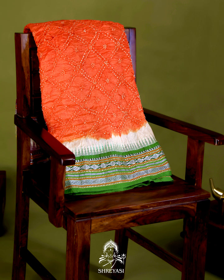 Vidarbha Karvati Kinar Tussar Silk Saree with Hand-Knotted Bandhej