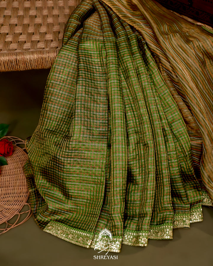 Banarasi Tissue Silk Half and Half Saree with Embroidered Borders and Petit Point Embroidered Velvet Blouse