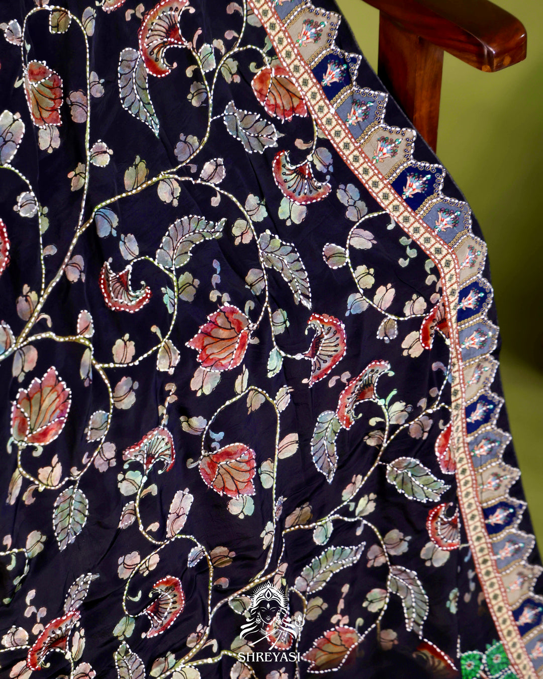 Pure Crepe Silk Saree with Kantha Embroidery