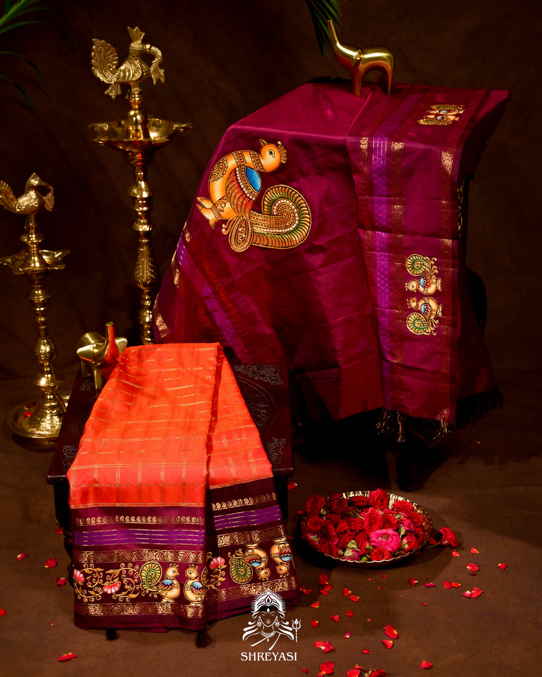 Handloom Pure Kanjivaram Silk Sarees with Real Zari and Hand Painted Tanjore Art