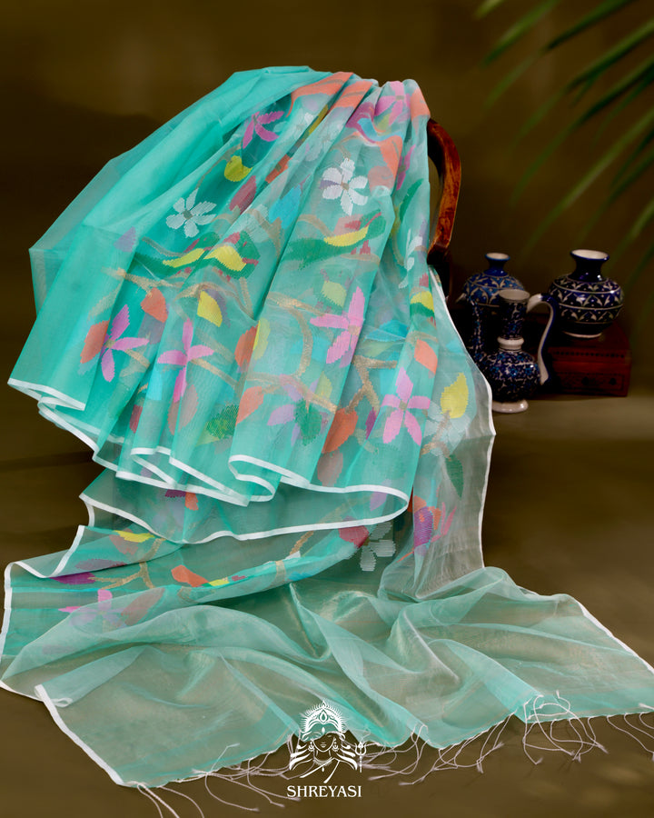 Muslin Jamdani Saree with Full Jaal Needle Weaving