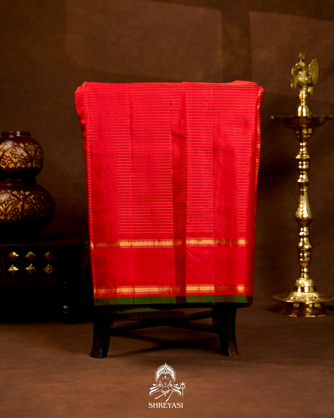 Handloom Pure Gadwal Silk Saree in Crimson Red with Gold Zari Checks