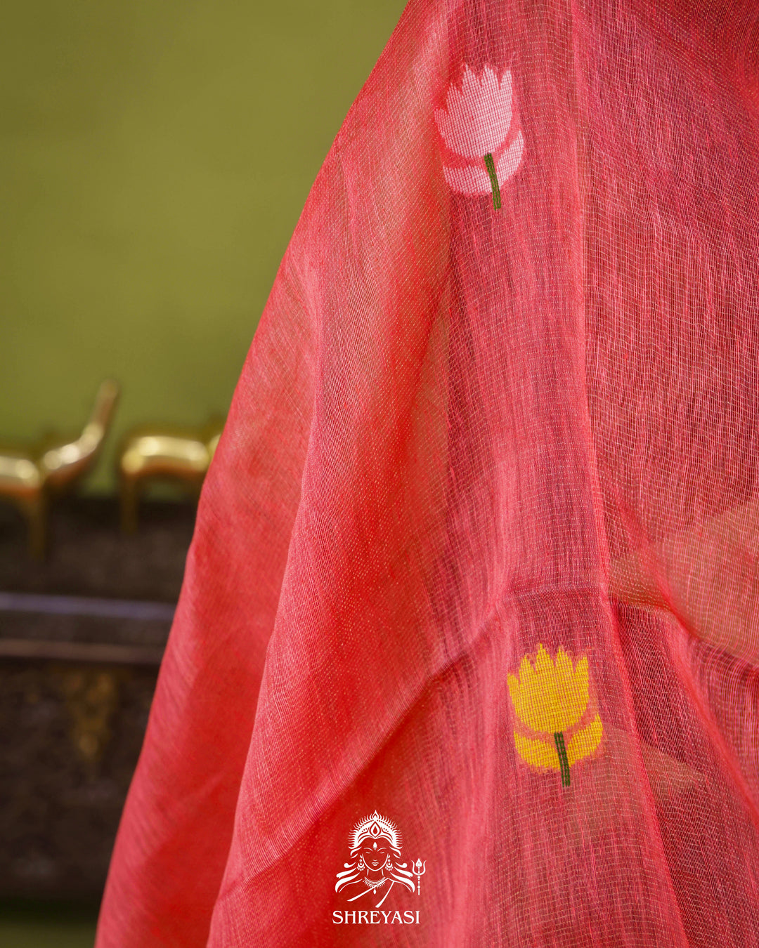 Handloom Silk Linen Jamdani Saree with Tissue Paithani Pallu