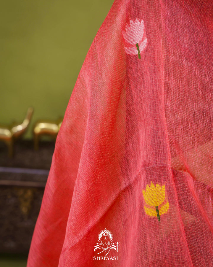 Handloom Silk Linen Jamdani Saree with Tissue Paithani Pallu