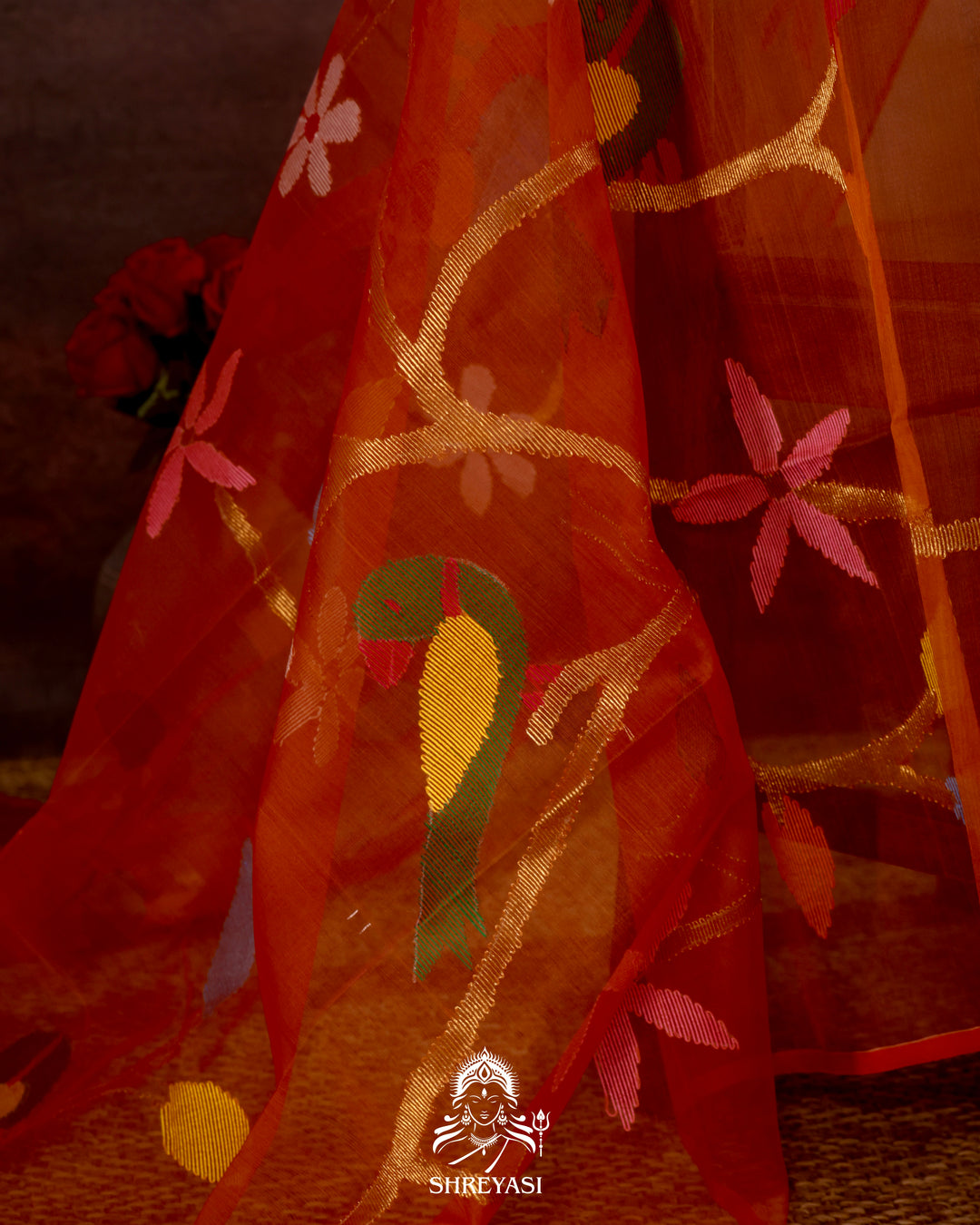 Muslin Jamdani Saree with Full Jaal Needle Weaving