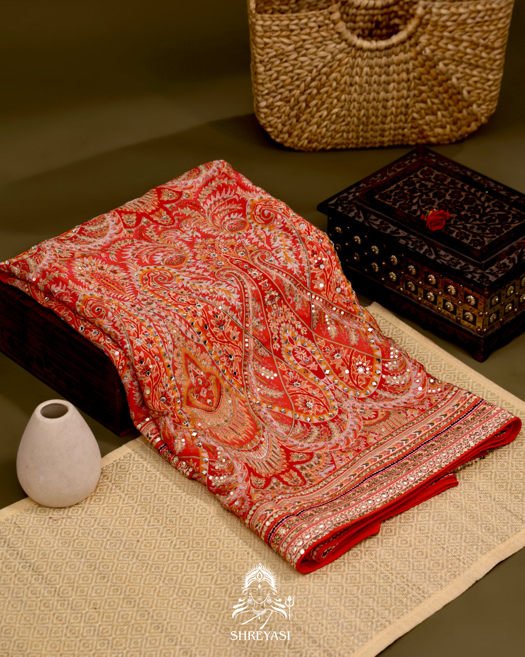 Crepe Silk Saree with Heavy Hand Embroidery