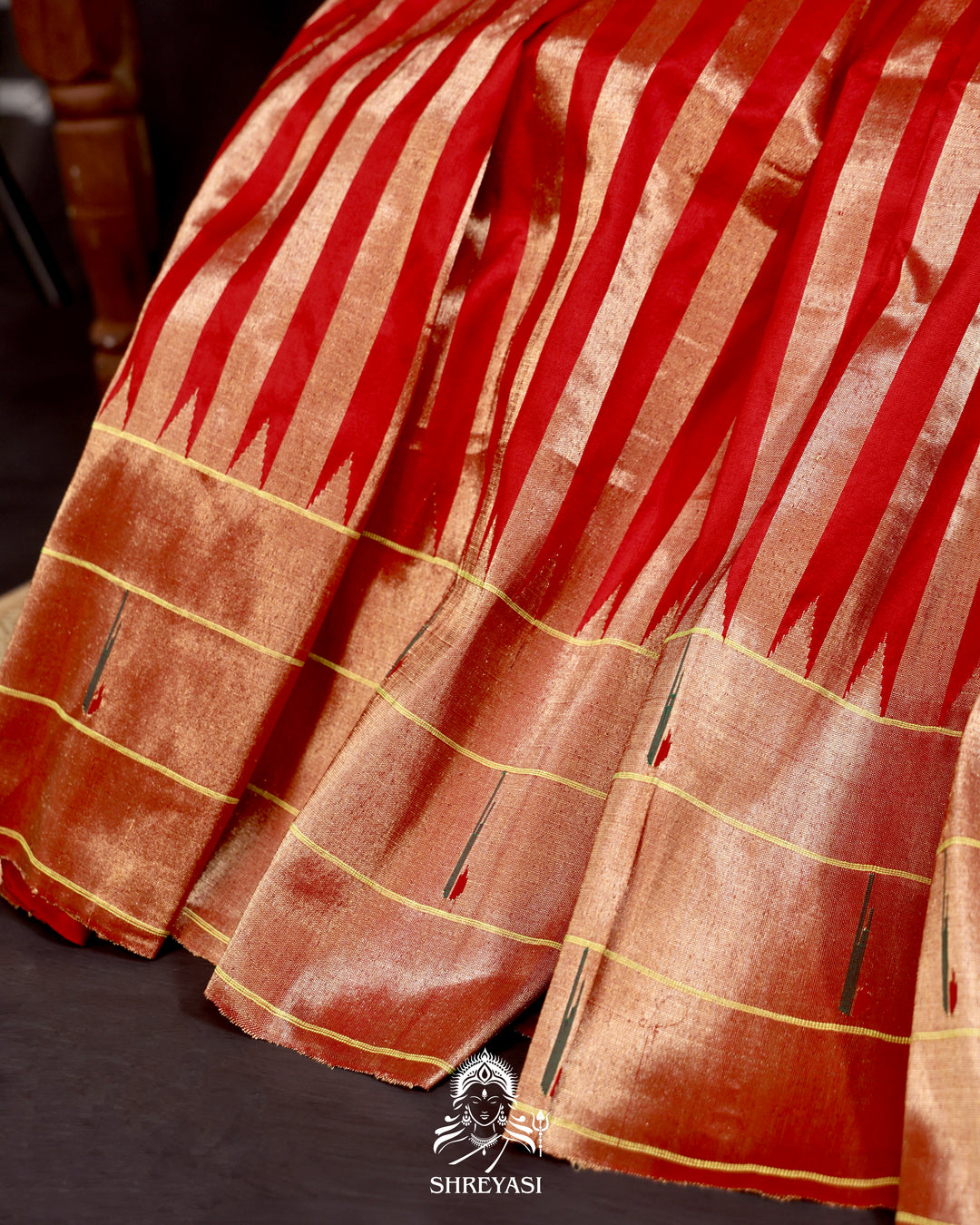 Handloom pure Paithani silk saree with woven zari stripes, delicate bhutis, and traditional Paithani motif designer pallu in vibrant hues