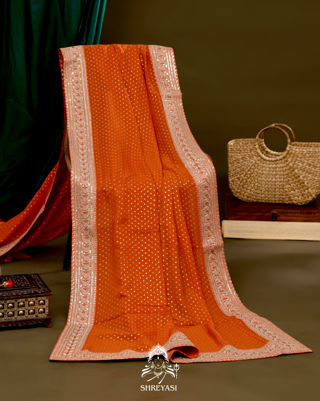 Georgette Saree with Embroidered Borders and Satin Embroidered Blouse