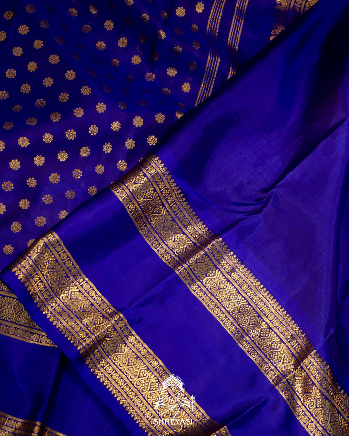Royal blue handloom Kanjivaram silk saree with real zari