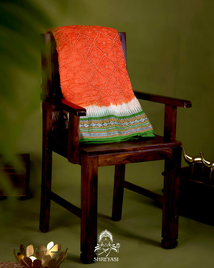 Vidarbha Karvati Kinar Tussar Silk Saree with Hand-Knotted Bandhej
