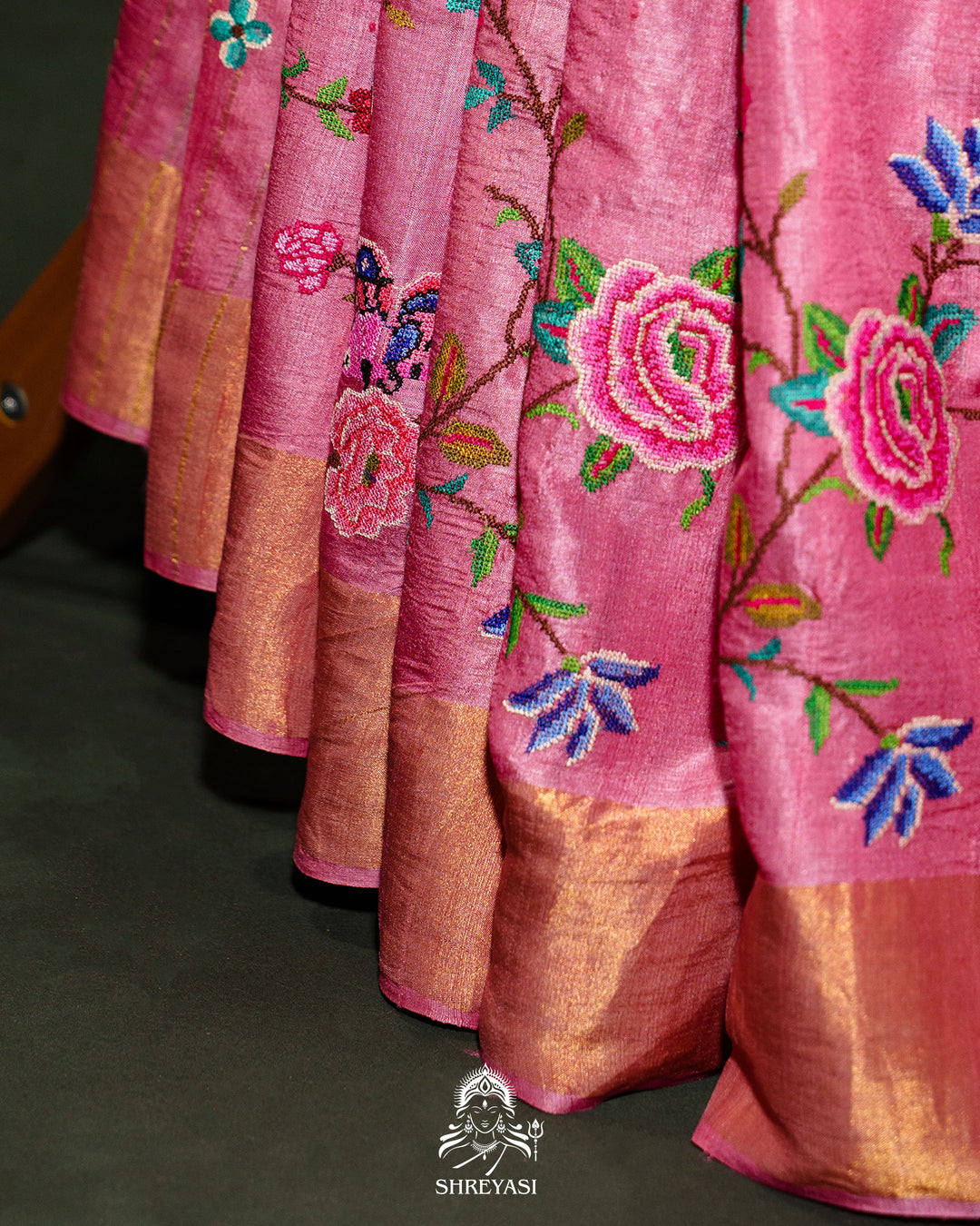 Handloom Pure Desi Tussar Silk Saree with Petit Point Embroidery