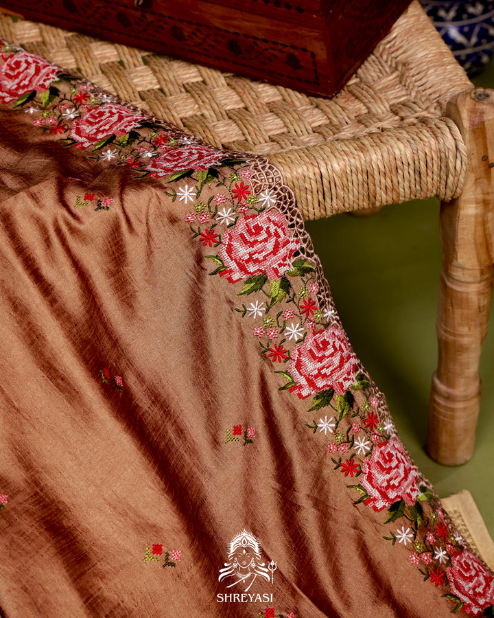 Tussar Silk Saree with Petit Point Embroidery