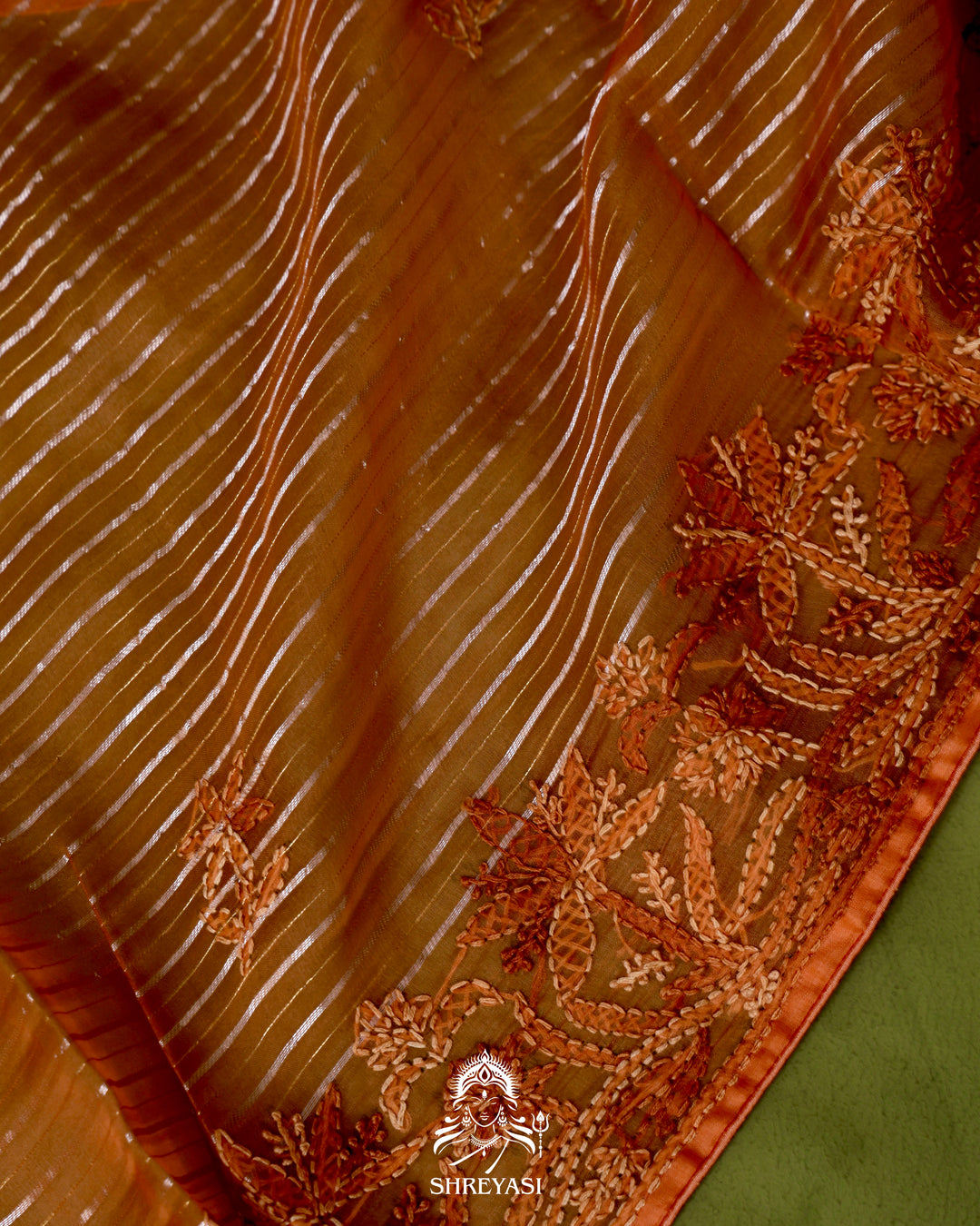 Pure Organza Silk Saree with Hand Embroidered Chikankari