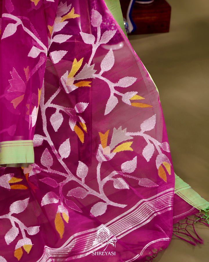 Muslin Jamdani Saree with Full Jaal Weaving