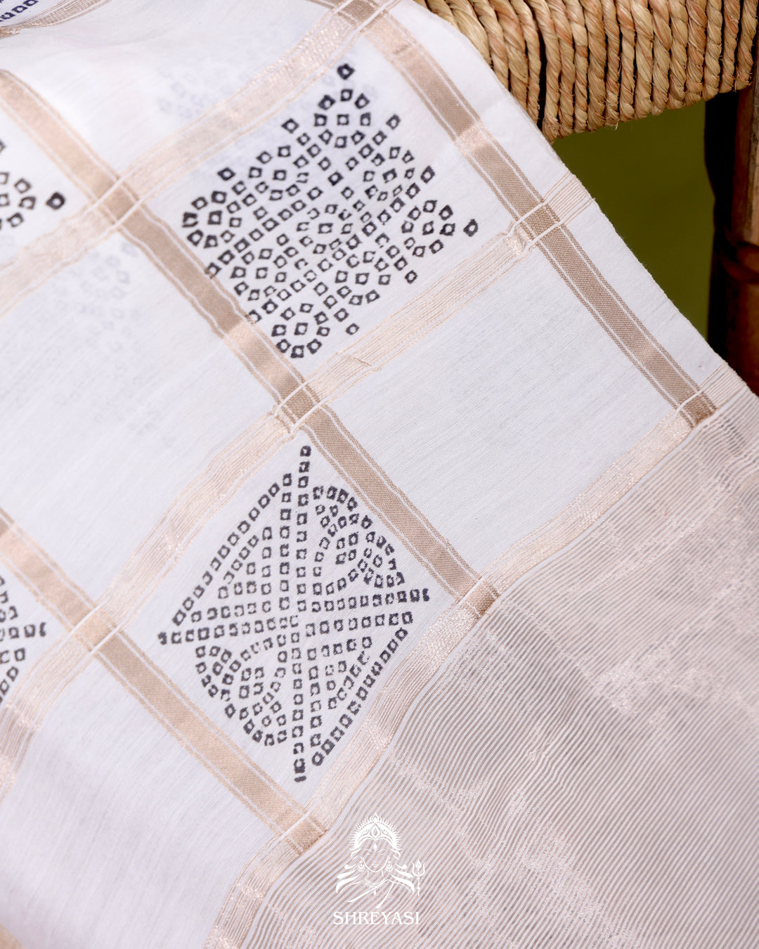 Gharchola-Style Bandhini Matka Silk Saree with Zari Checks