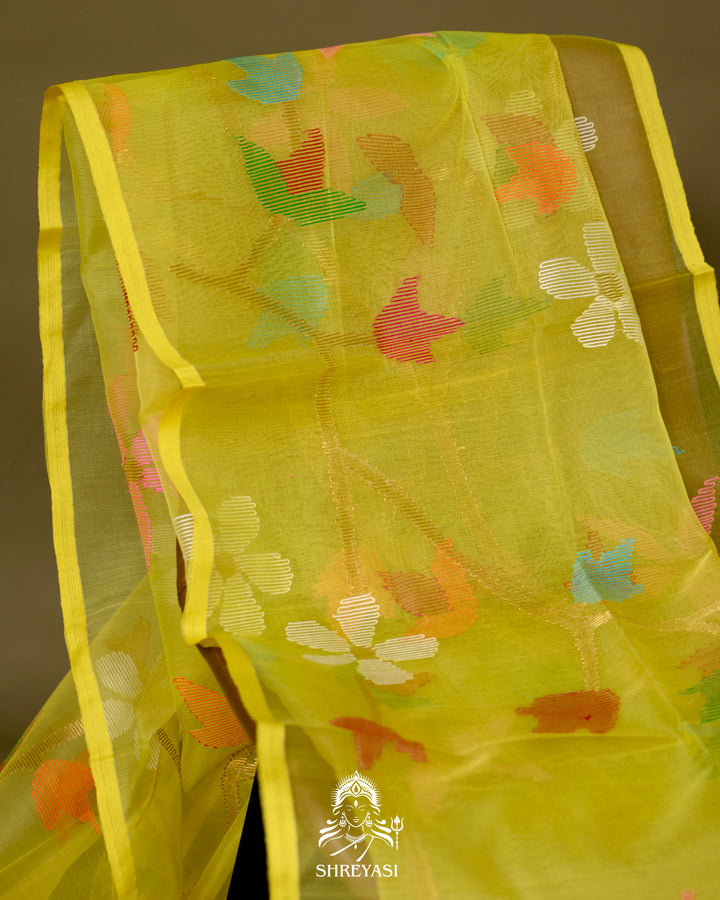 Handloom Pure Muslin Jamdani Saree in Full Jaal Needle Weaving