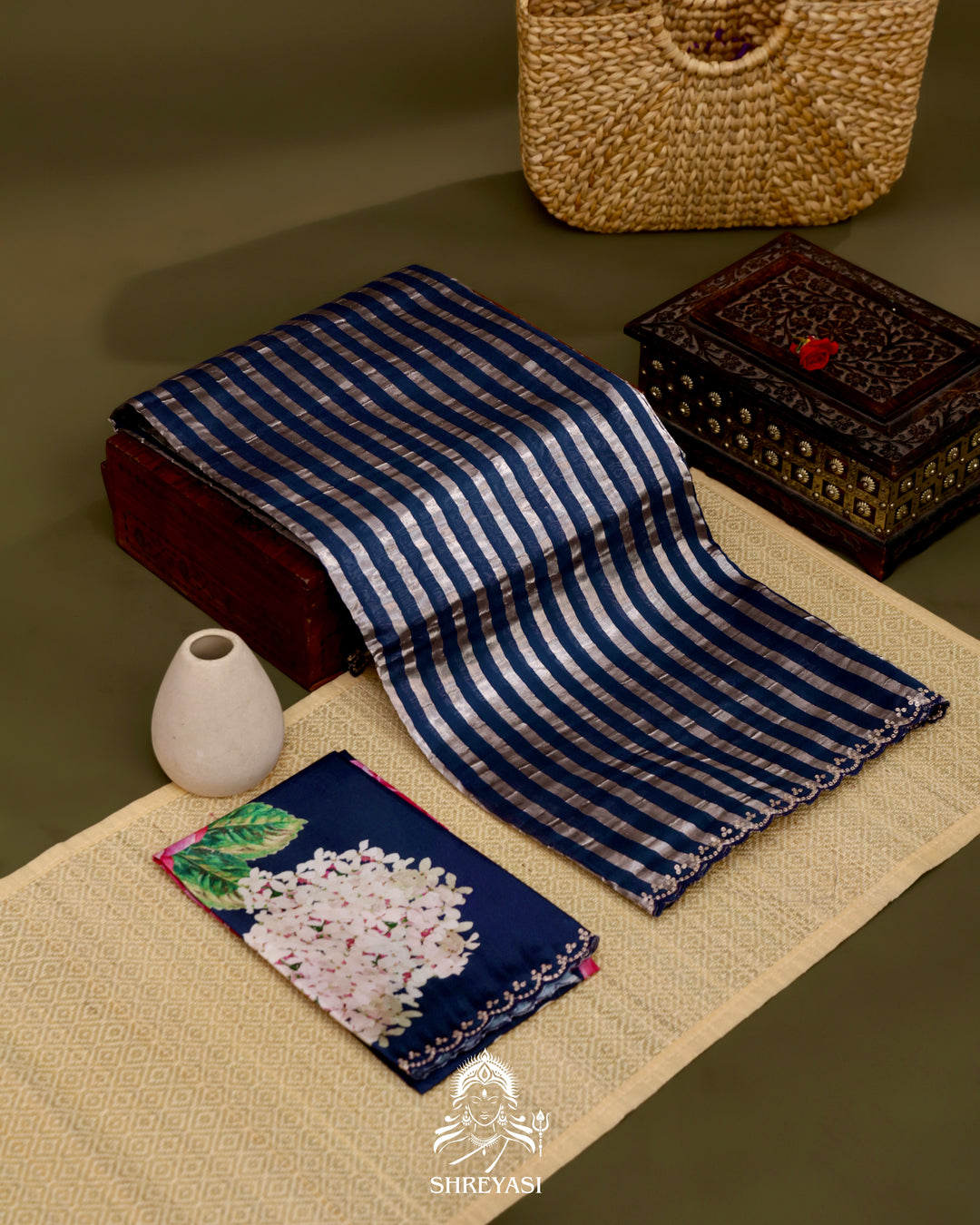 Chanderi Tissue Silk Saree with Pita Embroidered Borders and Floral Blouse