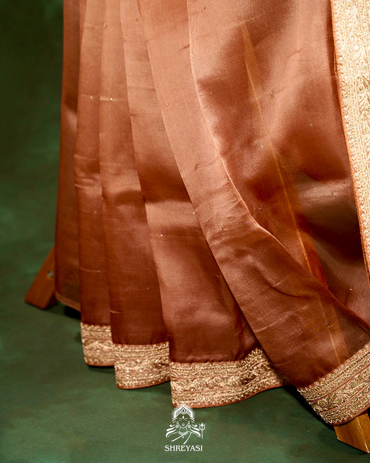Pure Organza Silk Saree with Embroidered Border and Velvet Blouse
