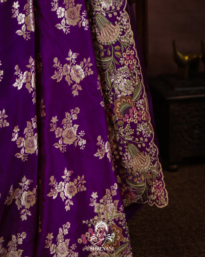 Handloom Banarasi Katan Silk Saree with Resham Embroidered Borders