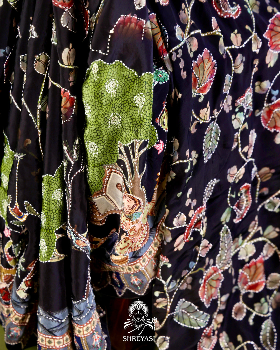 Pure Crepe Silk Saree with Kantha Embroidery