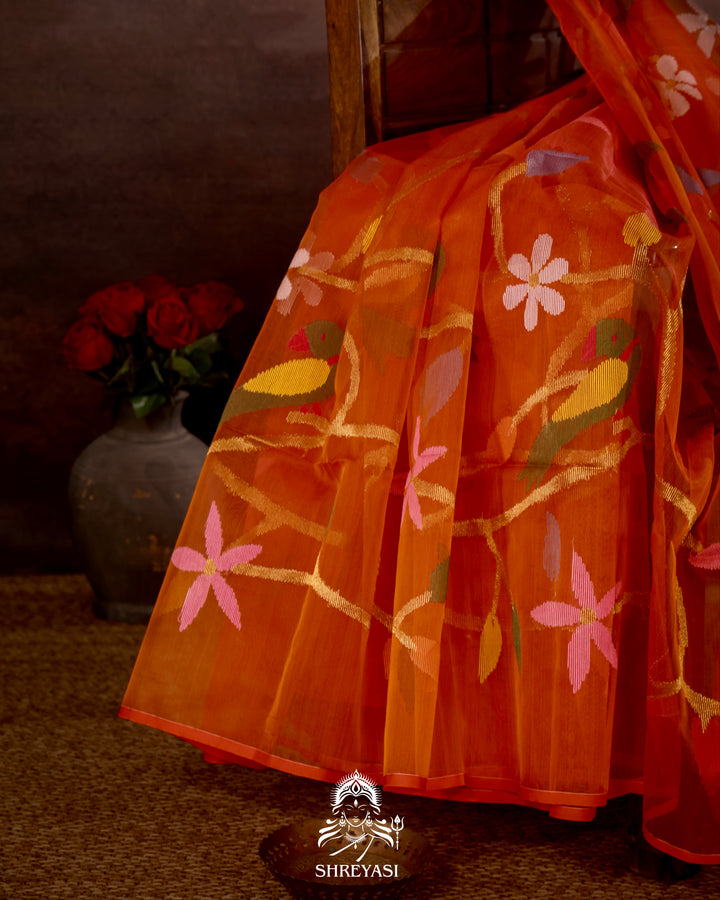 Muslin Jamdani Saree with Full Jaal Needle Weaving