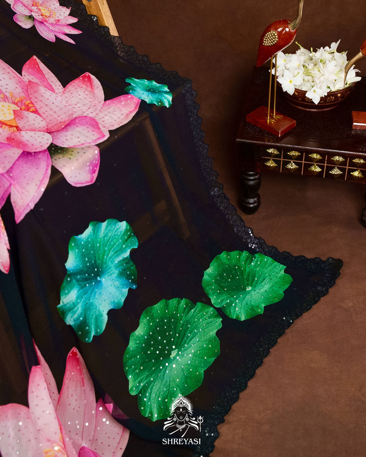 Pure Georgette Floral Saree with Sequin Embroidery