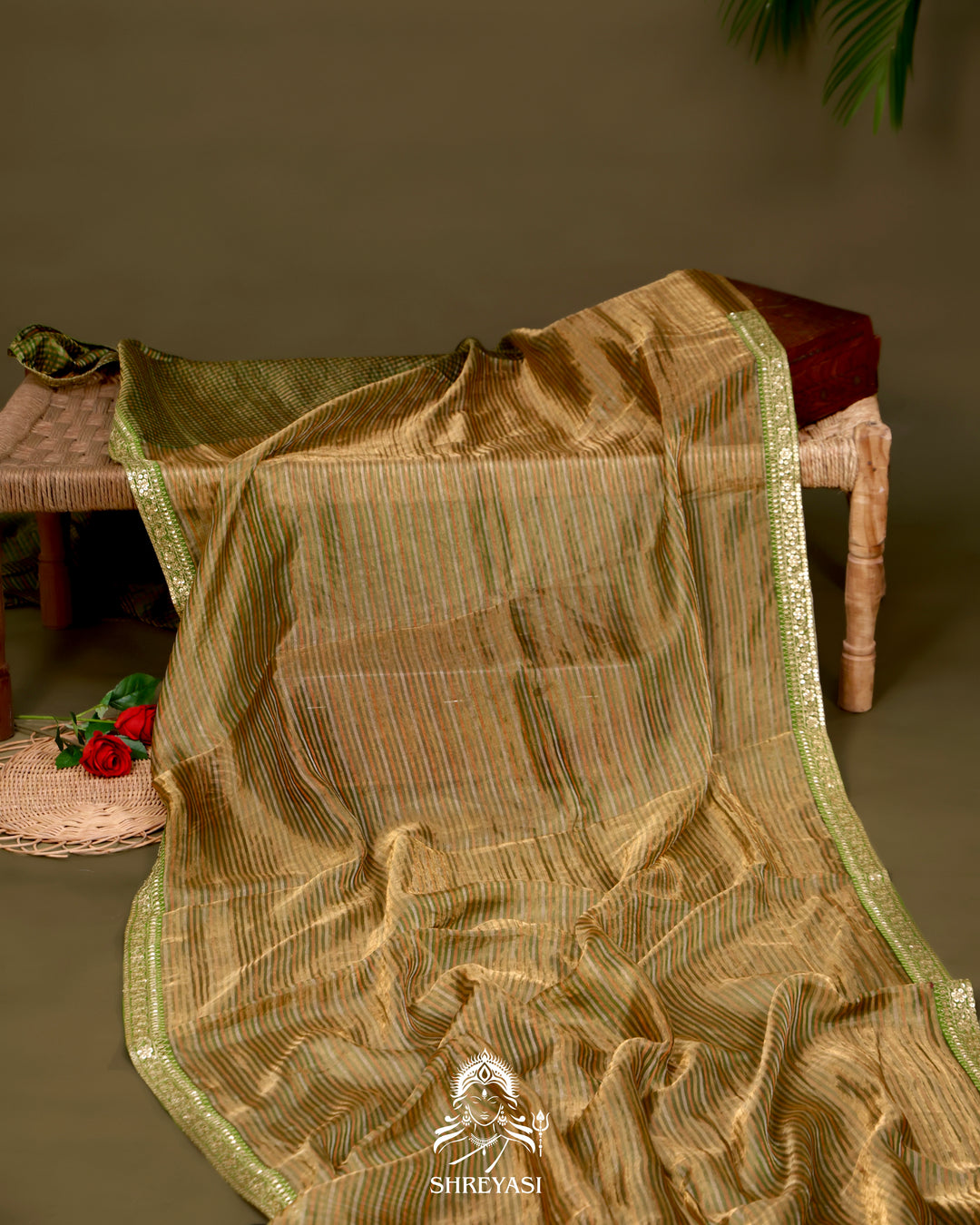 Banarasi Tissue Silk Half and Half Saree with Embroidered Borders and Petit Point Embroidered Velvet Blouse