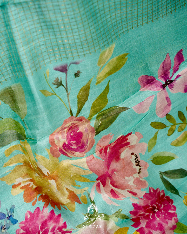 Handloom Pure Desi Tussar Silk Saree with Digital Floral Print